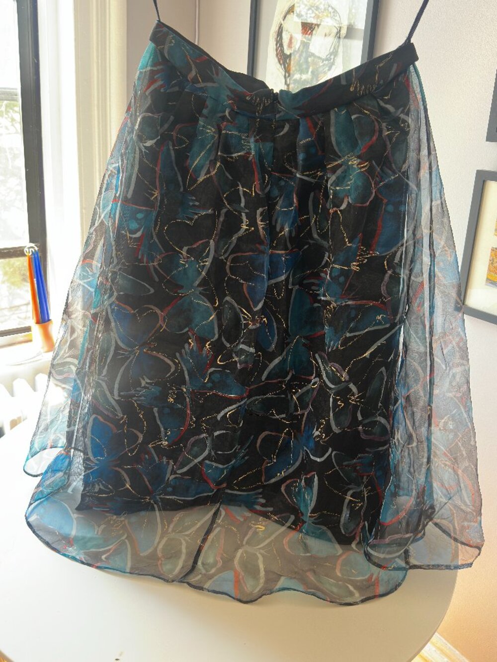 Anthropologie Moulinette Soeurs Silk Blend Metallic Butterfly Midi Skirt - 8